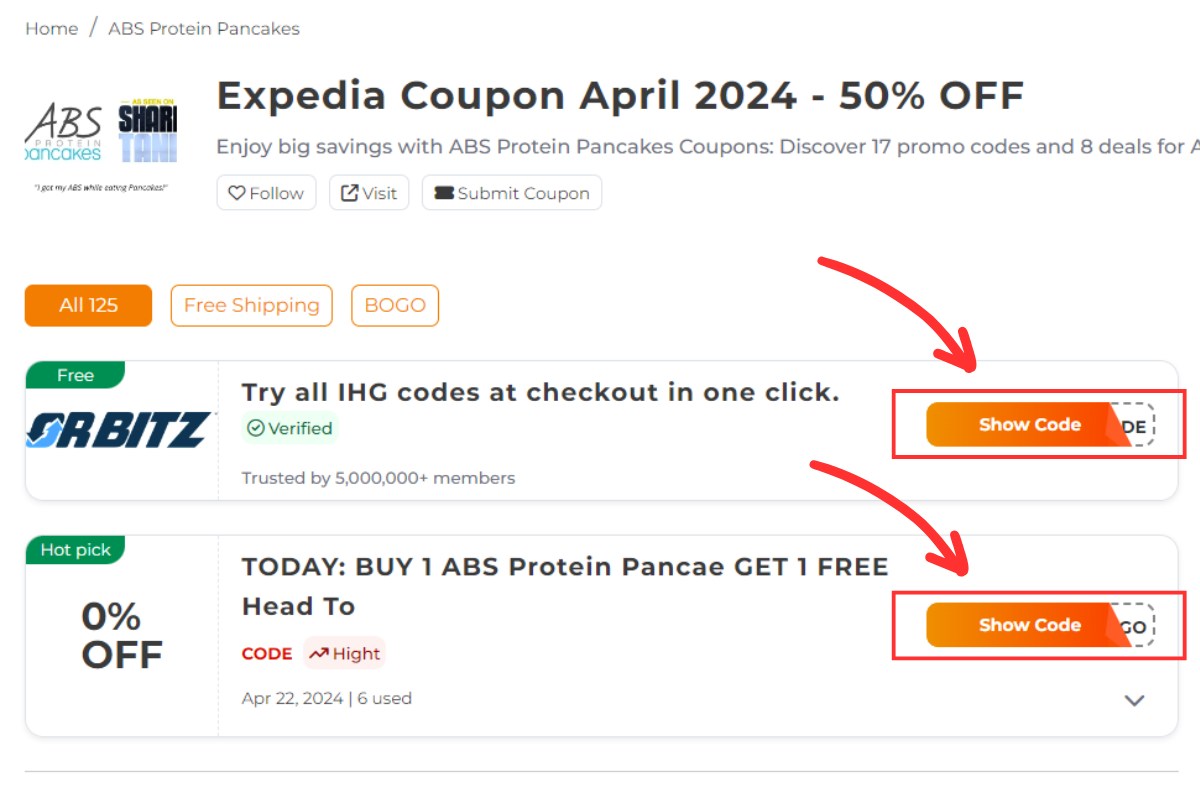Find the coupon code you want to use on the Store name coupon page.